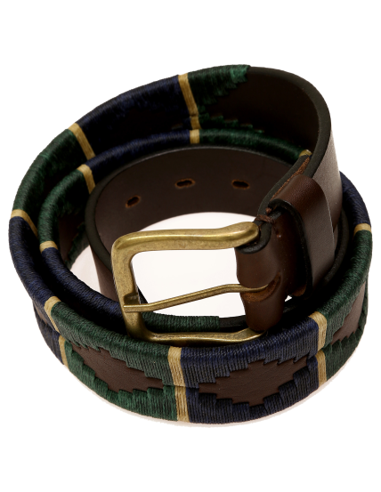 Cinturón argentino 2 colores raya base marrón Verde/azul