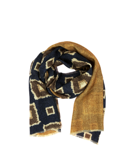 Foulard lana cuadros bicolor Azul/beige