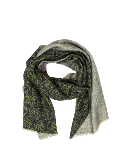 Foulard lana flores bicolor Verde/gris